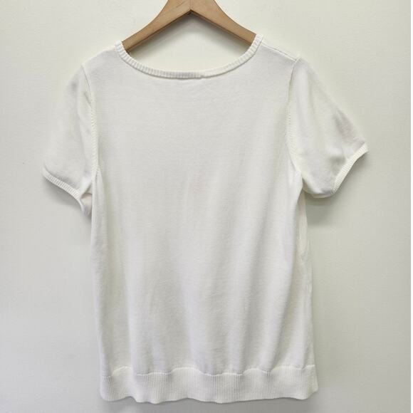 Belle Beach by Kim Gravel Flamingo Embellished Sweater Large White Short Sleeve - Picture 4 of 9